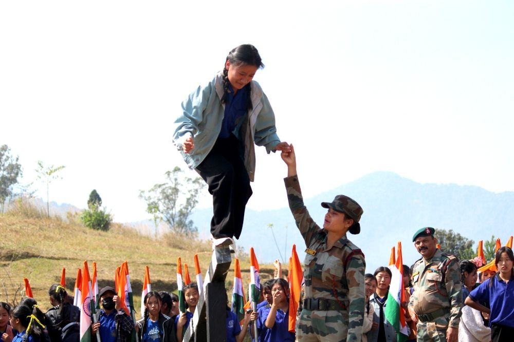 A student takes part in an activity during 'A Day with the Company Commander' organised by Assam Rifles in Phek on March 17. (Photo Courtesy: HQ IGAR-N)