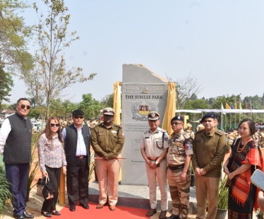 Additional DGP (law & order) Sandeep Tamgadge, Unit’s Raising Commandant L Bendang Lemtur and others during the 9th NAP (IR) 25th Anniversary at Saijang on March 1. (Photo Courtesy: PRO, 9th NAP (IR) Battalion)