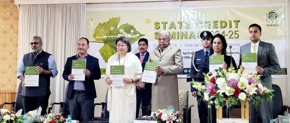 Governor La Ganesan with others during the State Credit Seminar 2024-25 organised by National Bank for Agriculture and Rural Development at Hotel De Oriental Grand, Kohima on March 5. (Morung Photo)