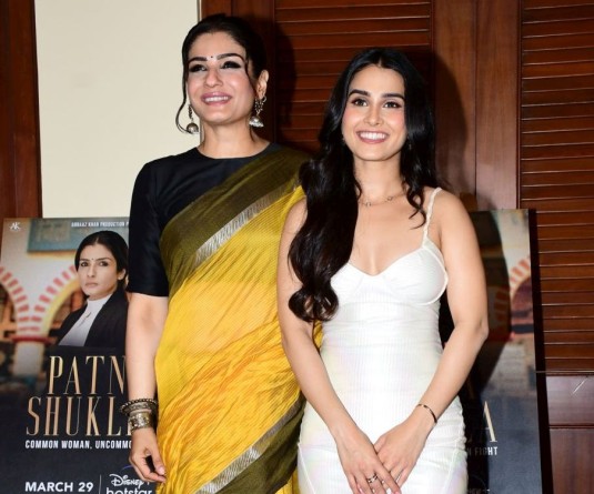 Mumbai: Actors Raveena Tandon and Anushka Kaushik during an promotional event of upcoming film 'Patna Shukla', in Mumbai, Thursday, March 28, 2024.(IANS)