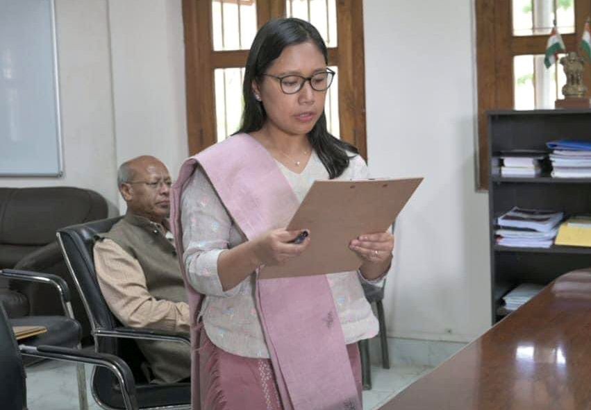 Tura : NPP candidate from Tura Lok Sabha seat Agatha Sangma files her nomination papers in Tura, Meghalaya on Tuesday, Mar 26, 2024. (Photo: IANS/@SangmaConrad)