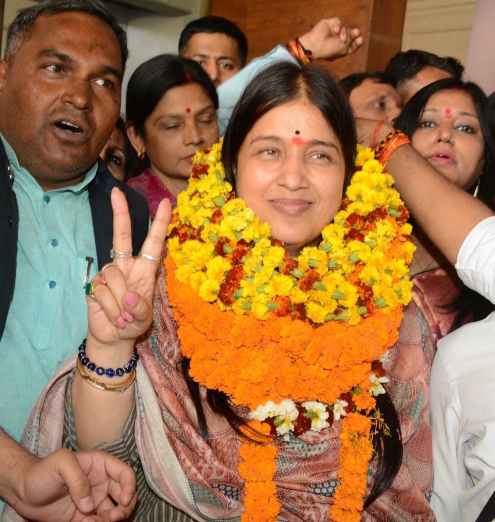 Patna: BJP leader Anamika Singh leaves the Bihar assembly after filing nomination papers for the MLC elections, in Patna on Monday, March 11, 2024.(IANS)