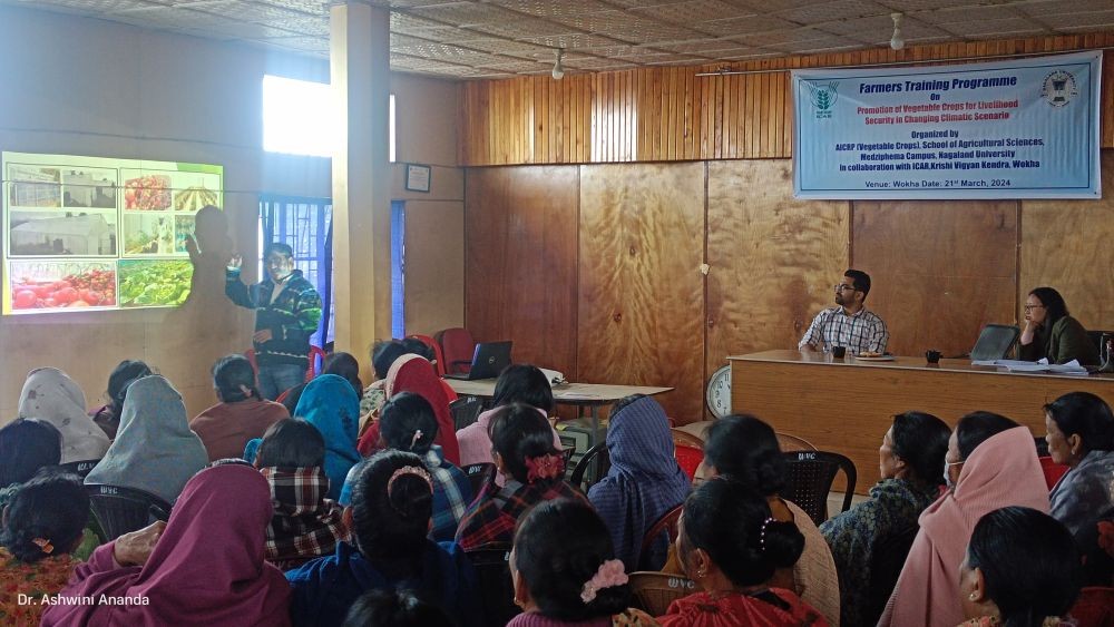 A resource person speaking at the one-day farmer’s training programme on "Promotion of vegetable crops for livelihood climatic scenario” at Wokha village.