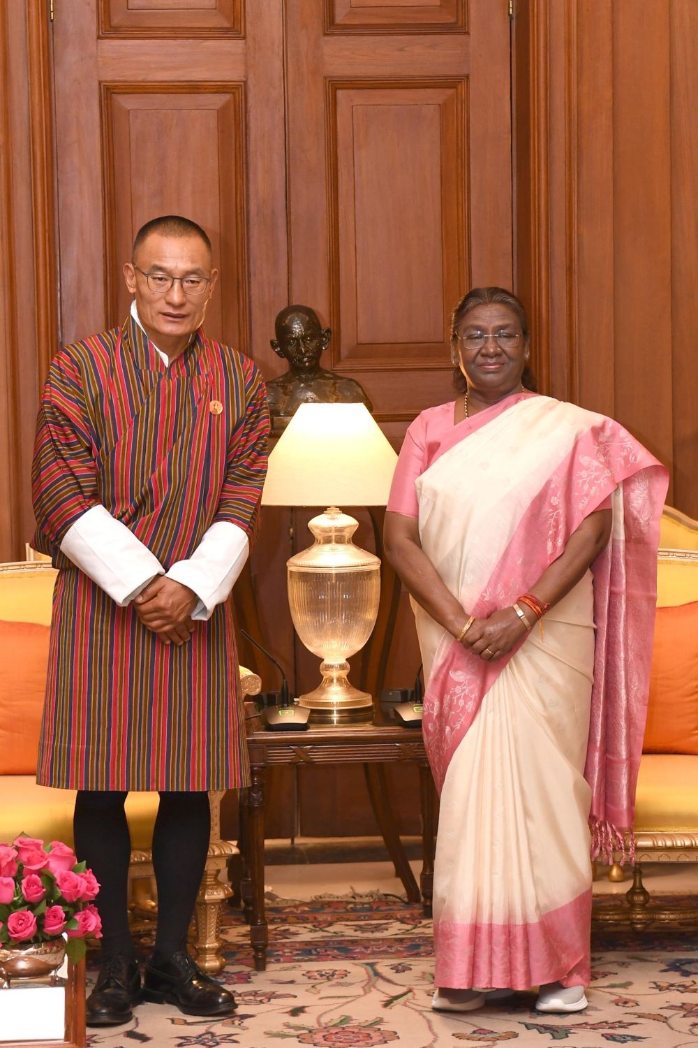 New Delhi: Prime Minister Dasho Tshering Tobgay of Bhutan meets President Droupadi Murmu at Rashtrapati Bhavan, in New Delhi,Friday, March 15, 2024.(IANS)