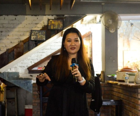 Aien Jamir, founder of Rustique Edge, Dimapur speaking during the 8th anniversary of the brand on February 29. (Morung Photo)