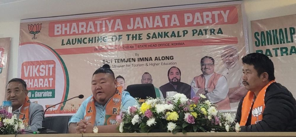 Temjen Imna Along and others during the launching programme of Sankalp Patra campaign in Kohima on March 8. (Morung Photo)