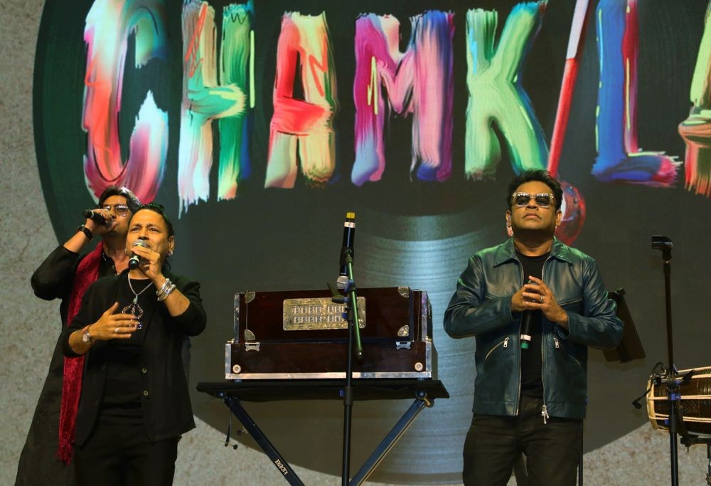 Mumbai: Music composer AR Rahman and singer Kailash Kher perform during the trailer launch event of the upcoming film 'Amar Singh Chamkila' in Mumbai on Thursday, March 28, 2024. (Photo: IANS)