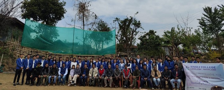 Students of Department of Political Science, Yingli College Longleng  and others during the  outreach awareness programme held at  Oushok Village ground on March 23. (DIPR Photo)