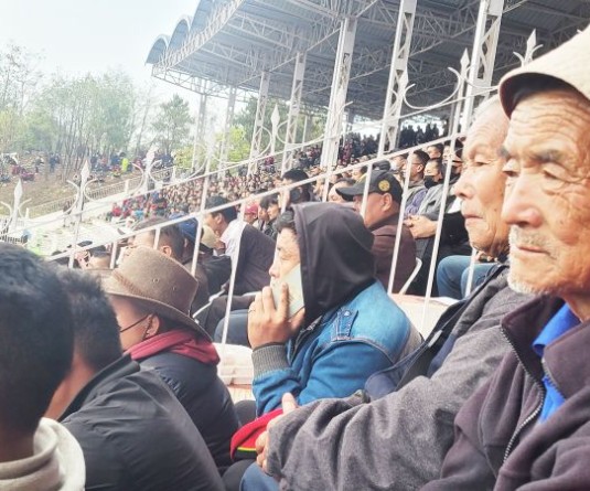 Elderly person witnesses 29th Naga Wrestling Championship 2024 in Kohima on March 26. (Morung Photo)
