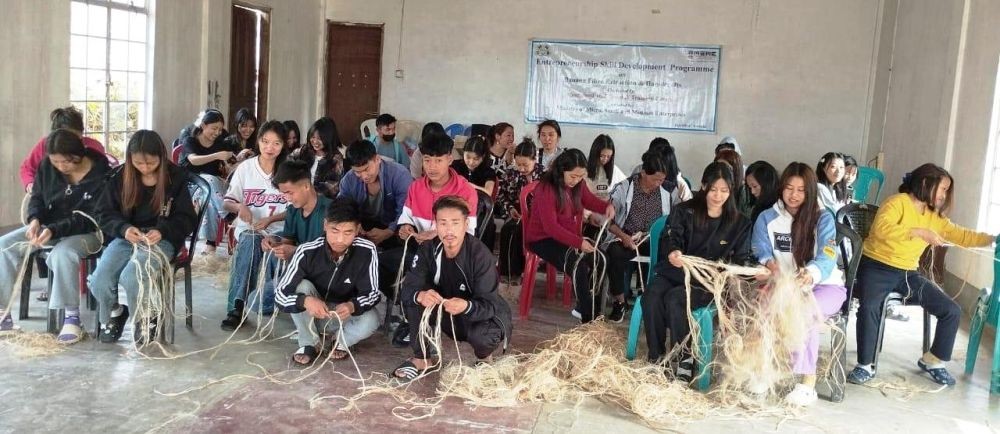 Participants during the week-long training programme focusing on banana fiber extraction and handicraft products development which commenced on March 5. (Morung Photo)