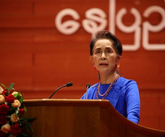 Myanmar State Counselor Aung San Suu Kyi delivers a speech during the third meeting of Myanmar's 21st Century Panglong Peace Conference at the Myanmar International Convention Centre in Nay Pyi Taw, Myanmar, July 11, 2018. Myanmar State Counselor Aung San Suu Kyi said on Wednesday that the door for peace always remains open to those armed groups who have not yet joined the government's Nationwide Ceasefire Accord (NCA) to have dialogue and settle the issue. (Xinhua/U Aung/IANS)