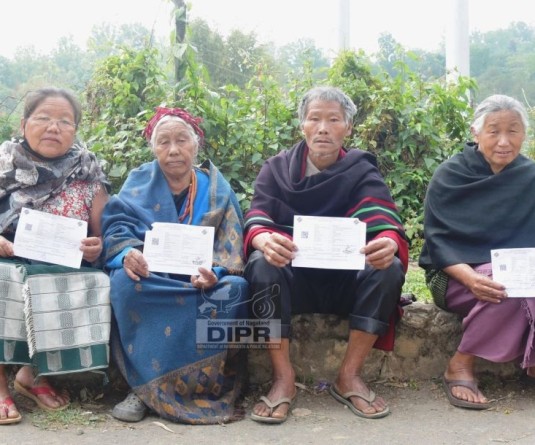 Elderly people after casting their votes in Zubza on April 19. (DIPR Photo)