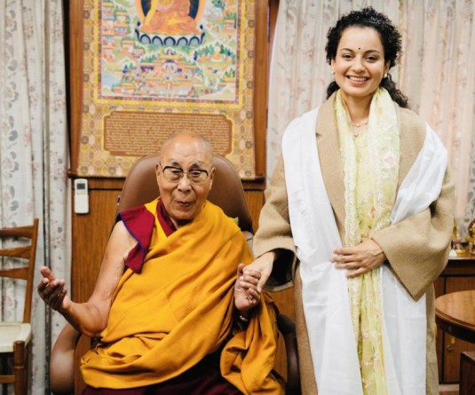 Dharamshala: Actress and BJP candidate from Mandi, Kangana Ranaut meets Tibetan spiritual leader Dalai Lama at his residence in Mcleodganj, Dharamshala,Monday, April 15, 2024.(IANS/X/@KanganaTeam)