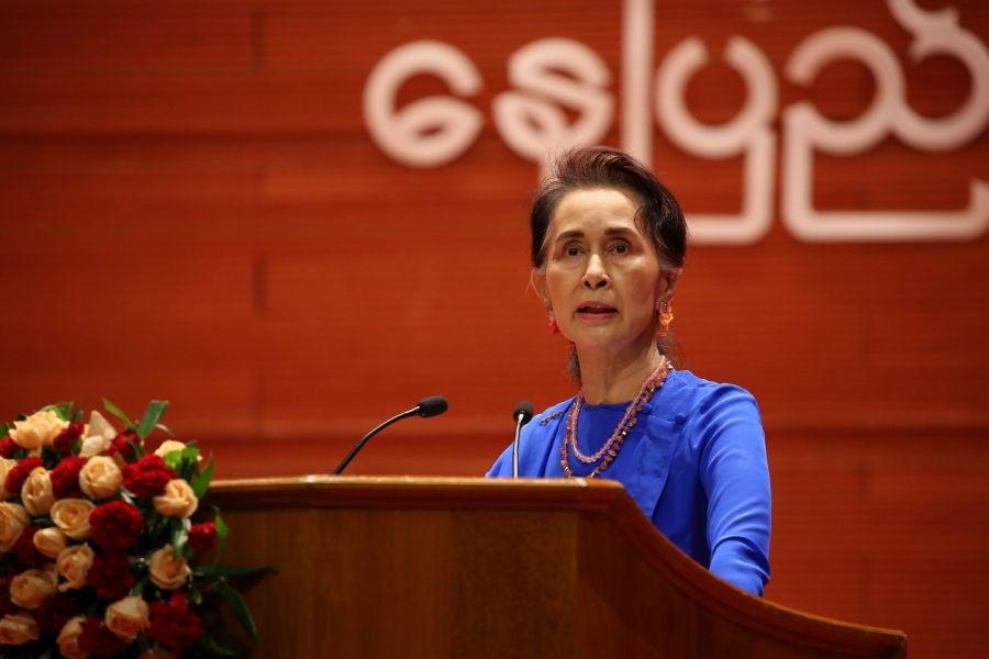 Myanmar State Counselor Aung San Suu Kyi delivers a speech during the third meeting of Myanmar's 21st Century Panglong Peace Conference at the Myanmar International Convention Centre in Nay Pyi Taw, Myanmar, July 11, 2018. Myanmar State Counselor Aung San Suu Kyi said on Wednesday that the door for peace always remains open to those armed groups who have not yet joined the government's Nationwide Ceasefire Accord (NCA) to have dialogue and settle the issue. (Xinhua/U Aung/IANS)