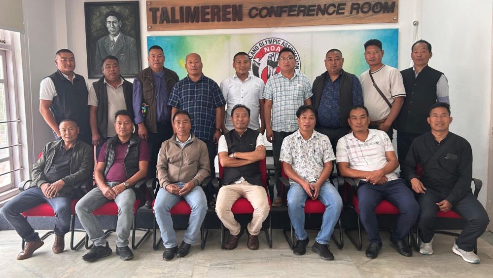Outgoing and incoming officials of Chakhesang Wrestling Association pose for lens after the handing over and taking over ceremony held at the Nagaland Olympic Association Office, Kohima on May 13. (Photo Courtesy: CWA)