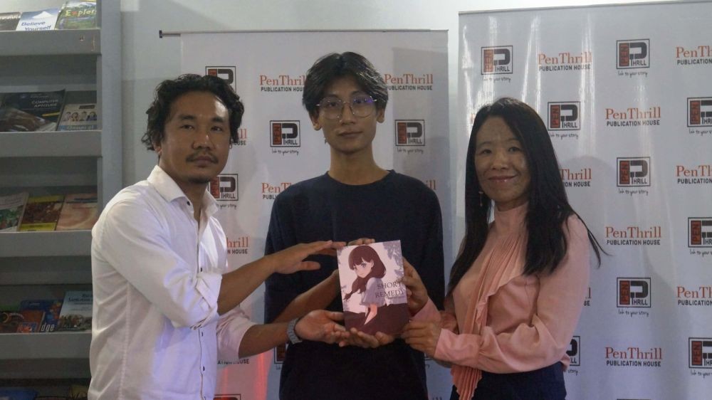 The author, Kamito Anok with Vishü Rita Krocha and Lanutemsu at the book launch of 'Short Remedy,' which was held at Juni Book Café, Dimapur on May 7. (Morung Photo)