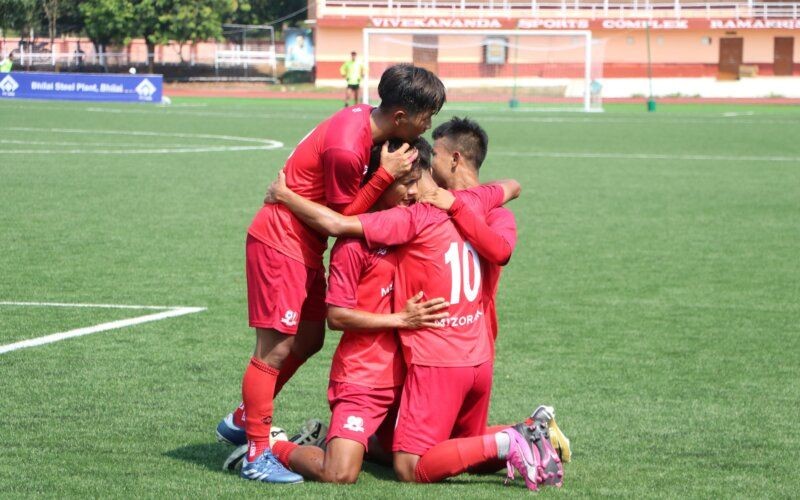 Demanding wins for Mizoram, Meghalaya in Group Fmatches of the Swami Vivekananda U20 National Football Championship at the Ramakrishna Mission Ashrama ground in Narainpur, Chhattisgarh, on Tuesday. Photo credit: AIFF