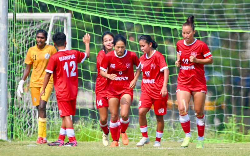 Manipur stun defending champions Kerala in semifinals of the 28th Senior Women’s National Football Championship for Rajmata Jijabai Trophy at the AIFF National Centre of Excellence in Kolkata on Monday. Photo credit: AIFF