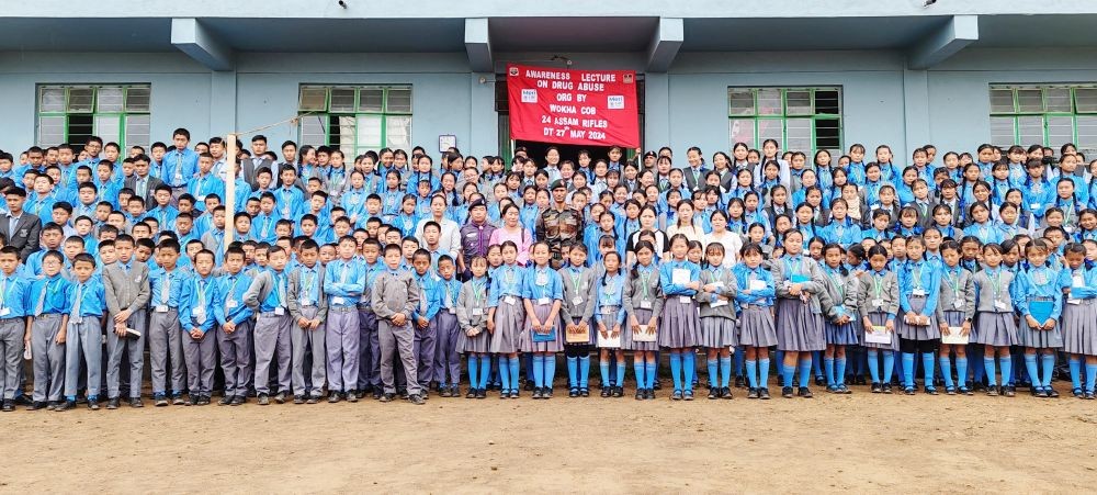 Assam Rifles officers along with Isaiah Ability Higher Secondary School students and teachers on May 27.