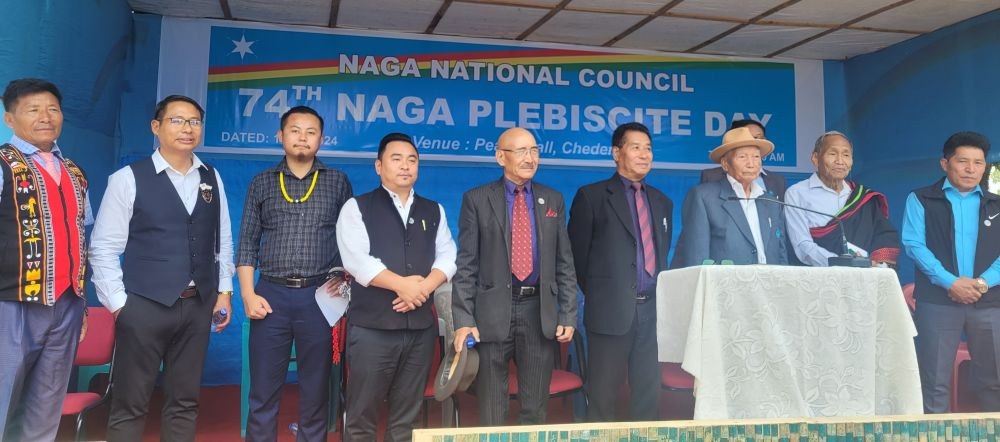 FGN president Gen (Retd) Viyalie Metha and others during 74th Naga Plebiscite Day at Chedema on May 16. (Morung Photo)
