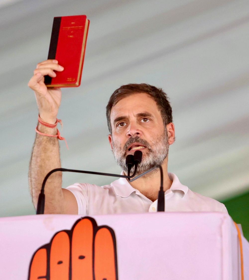 Mahendragarh : Congress leader Rahul Gandhi addresses an election rally for the Lok Sabha polls in Mahendragarh, Haryana, Wednesday, May 22, 2024. (Photo: IANS/@INCIndia)