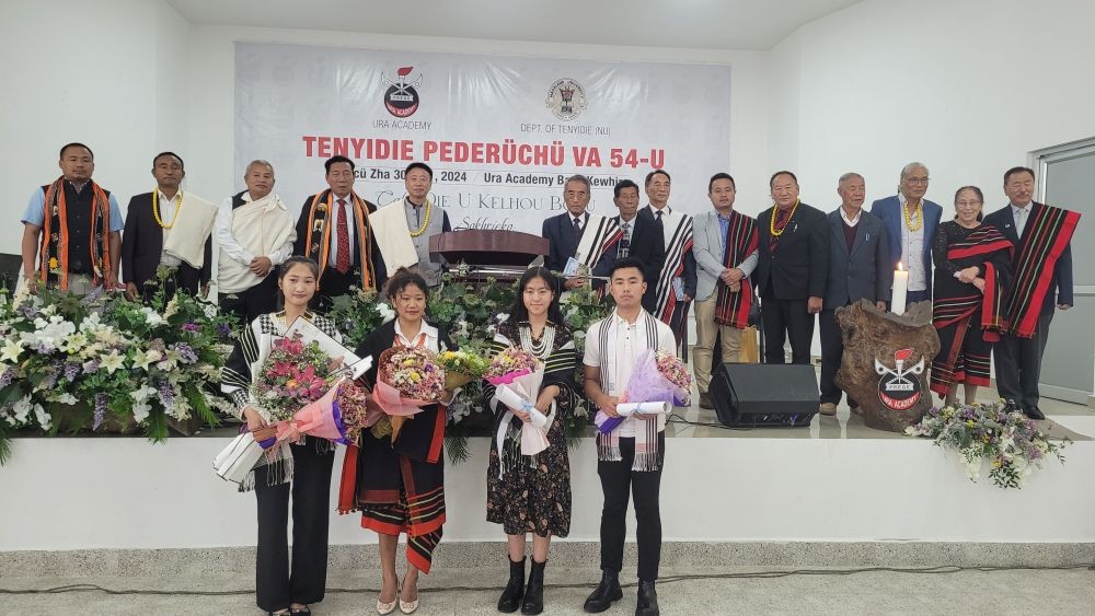 Recipients of meritorious award with Dr Shurhozelie Liezietsu and others during 54th Tenyidie seminar in Kohima on May 30. (Morung Photo)