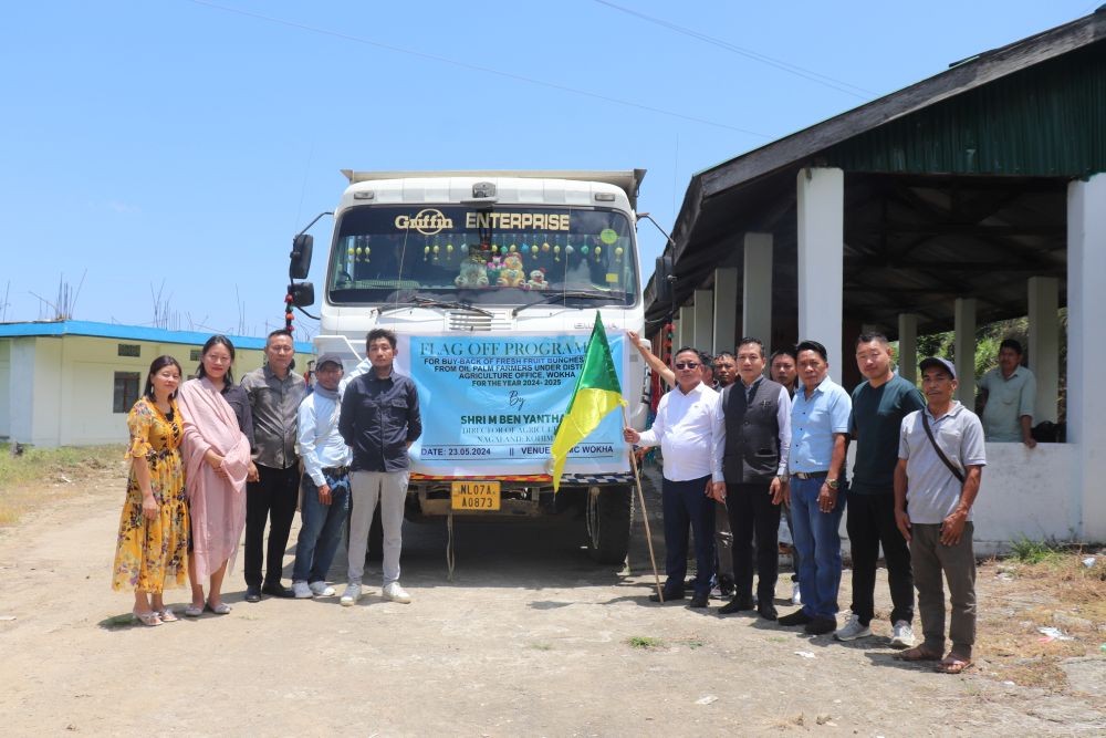 Dignitaries and others during flagging off of the first oil palm harvest in Nagaland from Wokha district on May 23.