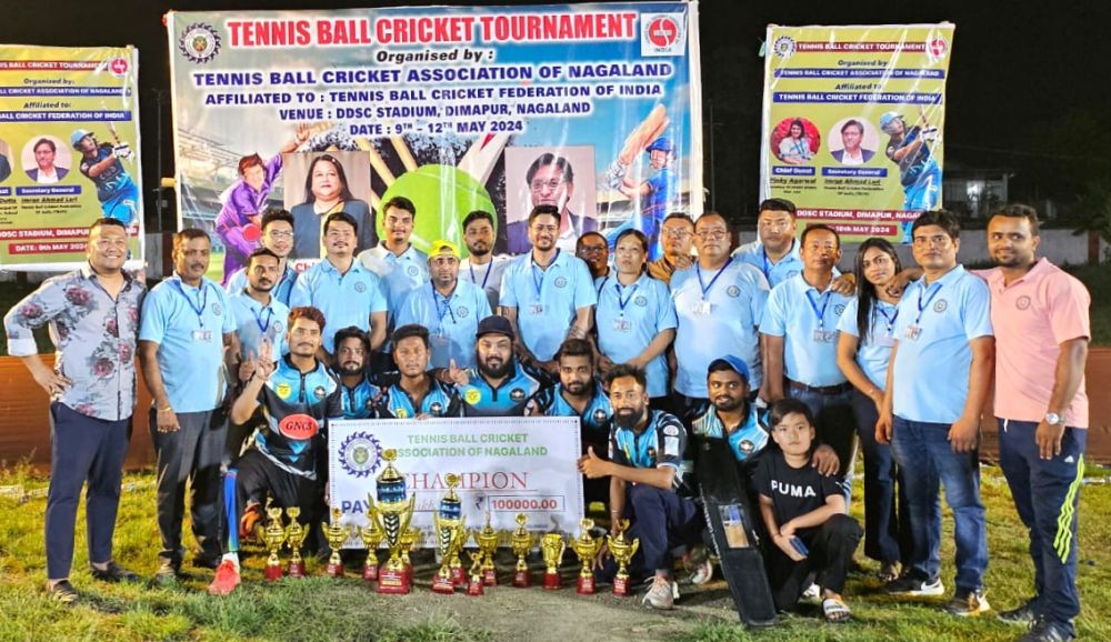 Members of Team Paradise Garden won the 4-day Tennis Ball Cricket Tournament 2024, organised by the Tennis Ball Cricket Association of Nagaland at DDSC Stadium, Dimapur on May 12. (Photo Courtesy: TBCAN)