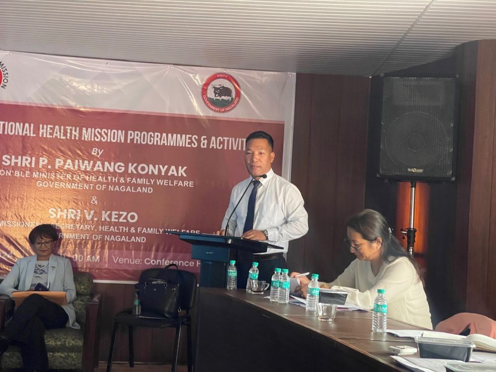 P Paiwang Konyak, Minister of H&FW, delivering his remark review held in Kohima on May 23.