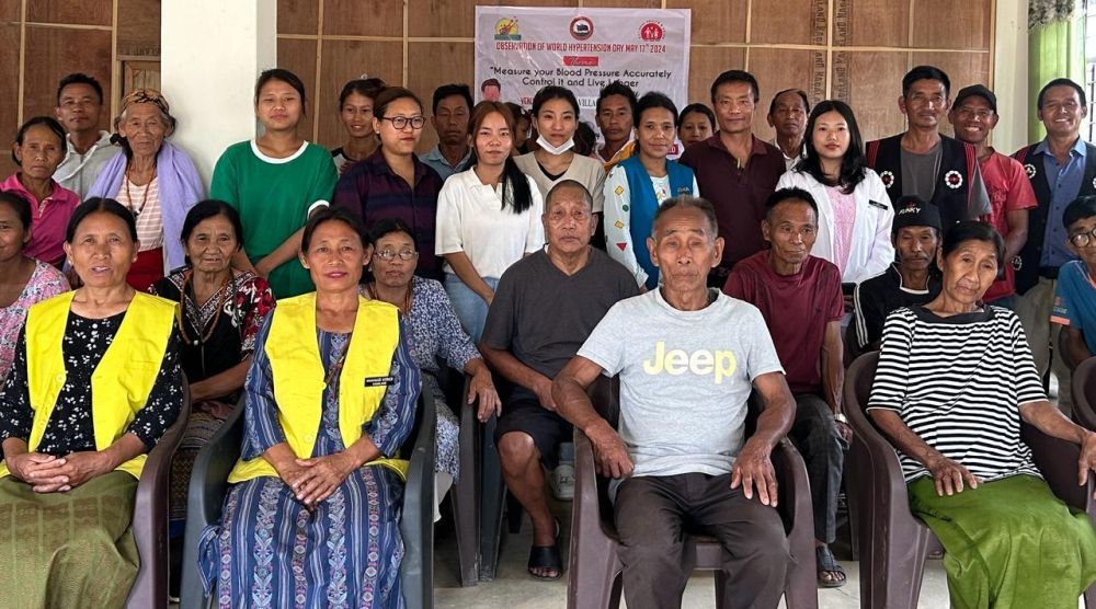 DPO (NCD) Zunheboto, Dr. N Mhonchan Kithan along with medical staffs, village council members and participants during the awareness cum screening camp for hypertension at Mapulu village, Zhunehboto on May 19.