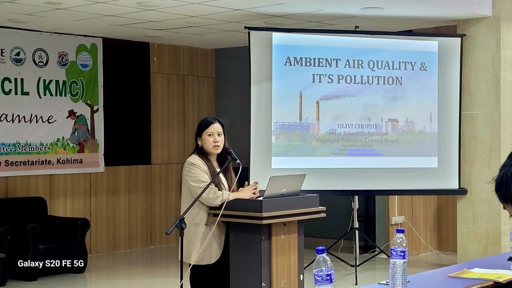 Olivi G. Chophy, Senior Scientific Assistant, NPCB speaking at the workshop cum awareness programme at Kohima on May 9. (Morung Photo)