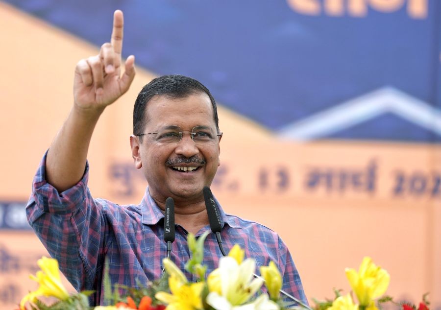 Delhi Chief Minister Arvind Kejriwal addresses during the inauguration of the 3-lane flyover on Moti Nagar Ring Road, Wednesday, March 13, 2024.(IANS/CMO)