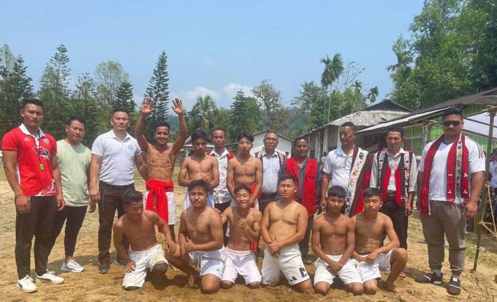 Participants of  1st open Naga wrestling competition in Ao area with officials on May 1.