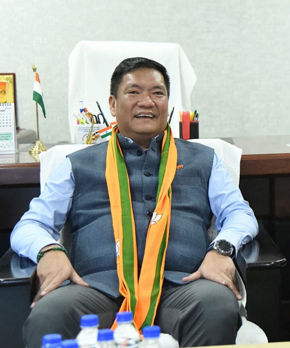 Itanagar: Arunachal Pradesh Chief Minister and BJP leader Pema Khandu during celebrations after party's victory in the State Assembly elections, in Itanagar, Sunday, June 2, 2024.(IANS)
