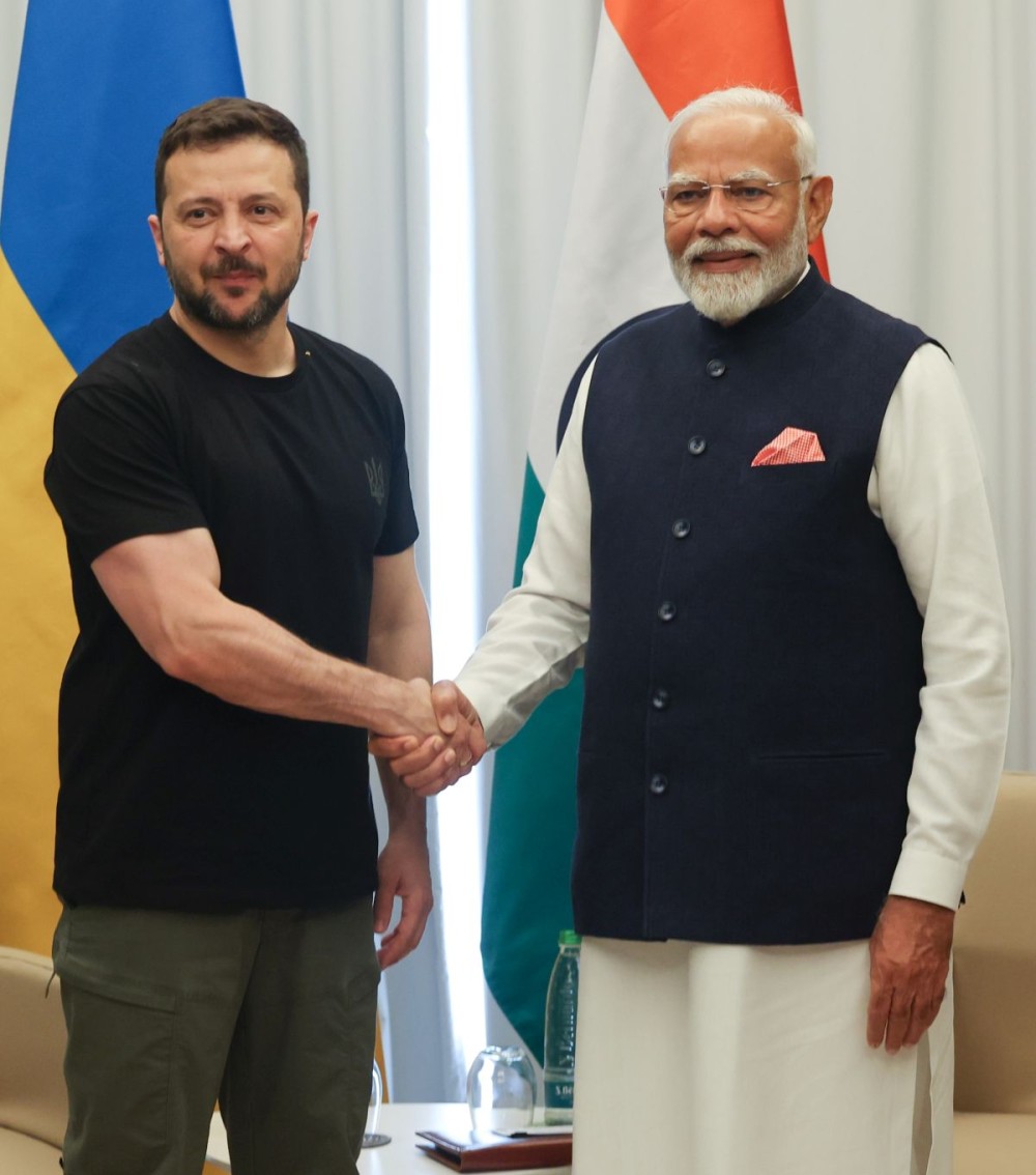 Apulia: Prime Minister Narendra Modi with Ukrainian President Volodymyr Zelenskyy during a bilateral meeting on the sidelines of the 50th G7 Summit in Apulia, Italy, on Friday, June 14, 2024. (Photo: IANS/@narendramodi)