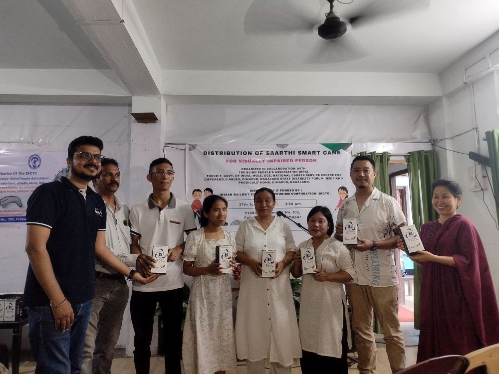 A section of the visually impaired persons who received the smart Saarthi walking aid at the Prodigals Home, Dimapur on June 27. (Morung Photo)