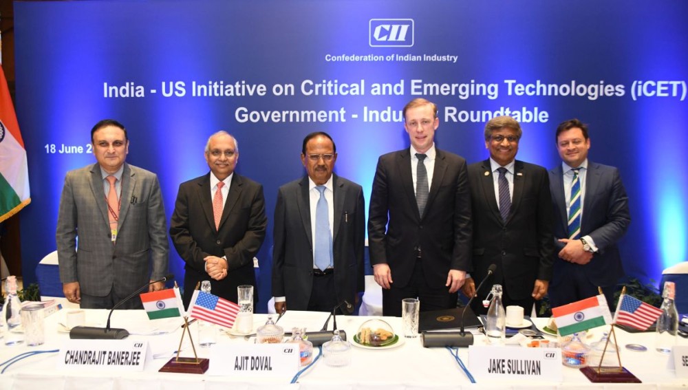New Delhi: Ajit Doval, KC, National Security Advisor, Govt of India; Jake Sullivan, Assistant to the President for National Security Affairs, United States of America; Dr. Sethuraman Panchanathan, Director of the National Science Foundation; Lekhan Thakkar, Joint Secretary, National Security Council Secretariat (NSCS), Govt of India; Tarun Chhabra, Special Assistant to the President and Senior Director for Technology and National Security, National Security Council; and Chandrajit Banerjee, Director General, CII, participate in a roundtable meeting, in New Delhi, Tuesday, June 18, 2024.(IANS)