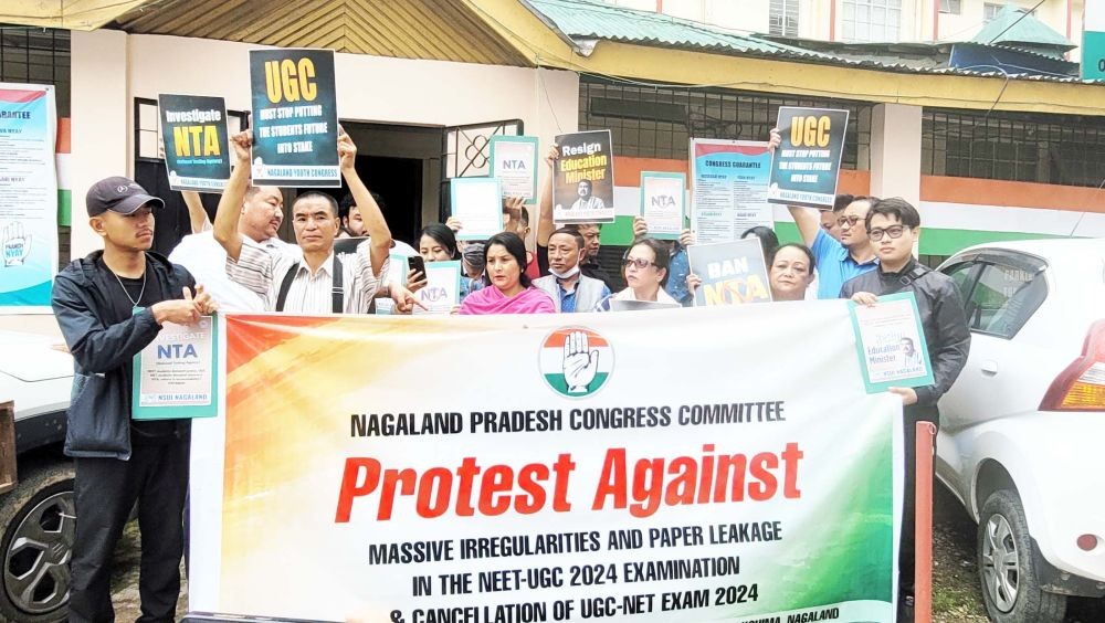 NPCC party workers during the protest held at Congress Bhavan, Kohima on June 21. (Morung Photo)