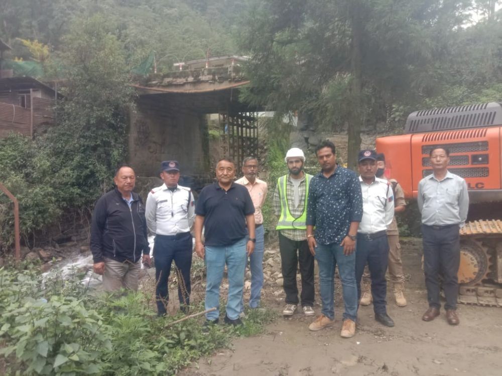Er Kropol Vitsu during inspecting the ongoing restoration work of the bridge between Jakhama-Viswema NH-2 on June 2. (Morung Photo)