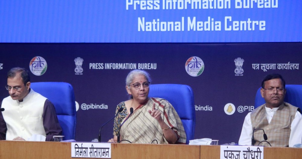 New Delhi:Union minister for finance and corporate affairs Nirmala Sitharaman addresses a press conference after 53 GST council meeting in New Delhi,on Saturday, June 22, 2024.(Photo:IANS/Qamar Sibtain)
