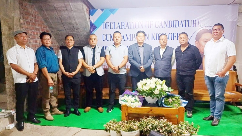 Vimhalie Pienyu with MLA Kevipodi Sophie and others during kick off campaign to ULB Elections for Kitsubozou Ward in Kohima on June 10.