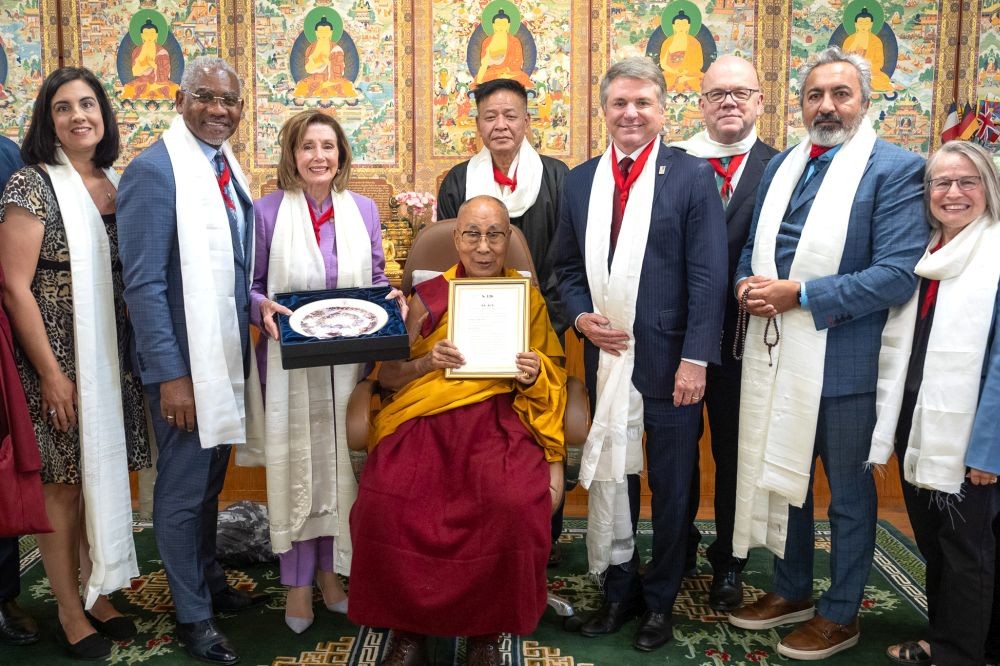 Tibetan spiritual leader Dalai Lama meets and interacts with a visiting high-level US Congressional delegation, led by US Congressman Michael McCaul at his residence in Dharamshala Wednesday, June 19, 2024.(IANS)