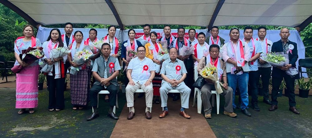 TR Zeliang with NDPP candidates during the campaign kickoff programme at Jalukie.