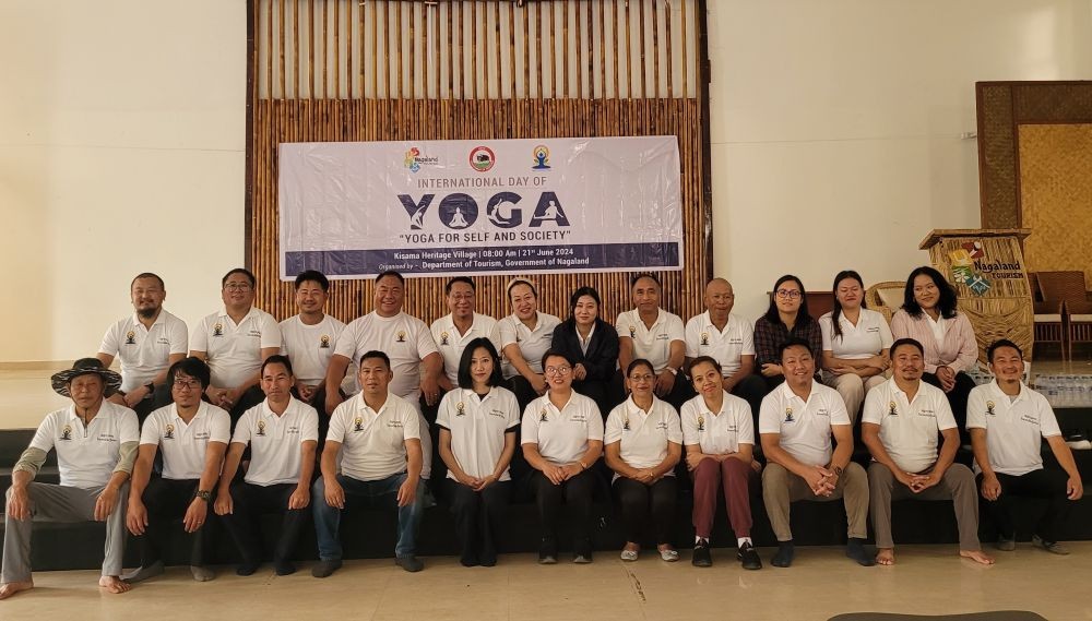 Dignitaries and participants of International day of Yoga at The Naga Heritage Village, Kisama on June 21. (Morung Photo)
