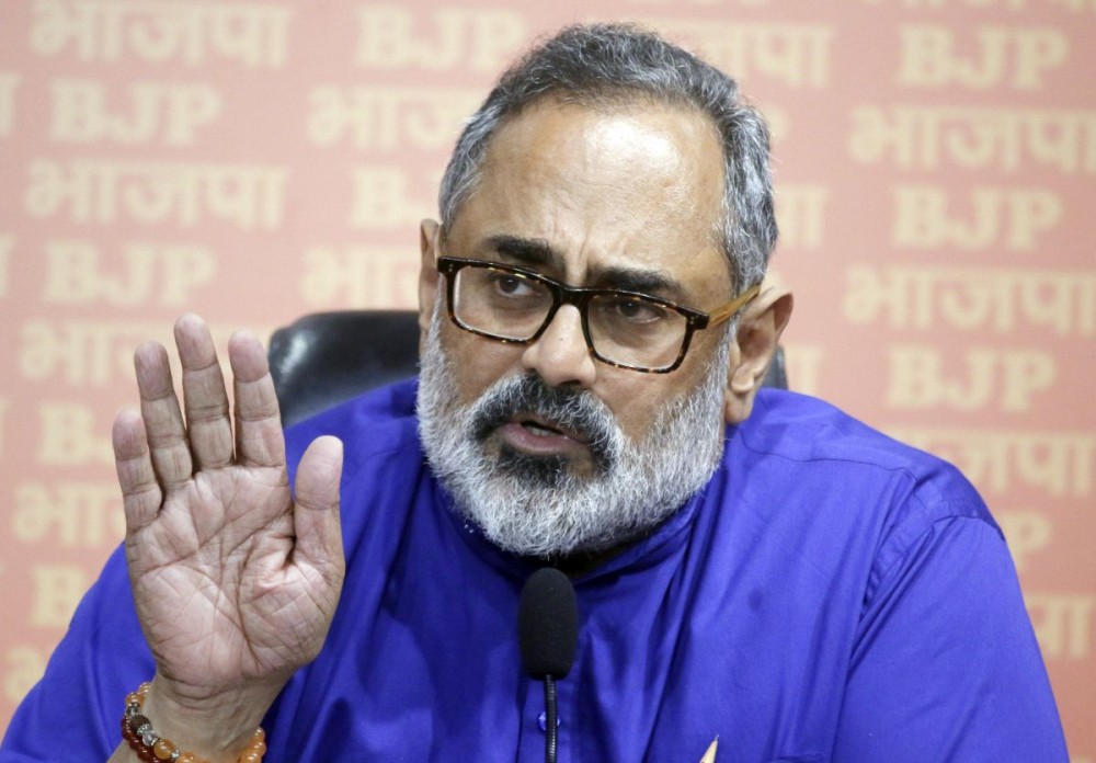 New Delhi: Union Minister Rajeev Chandrasekhar addresses a press conference at BJP HQ in New Delhi on Wednesday, May 08, 2024.(IANS/Qamar Sibtain)