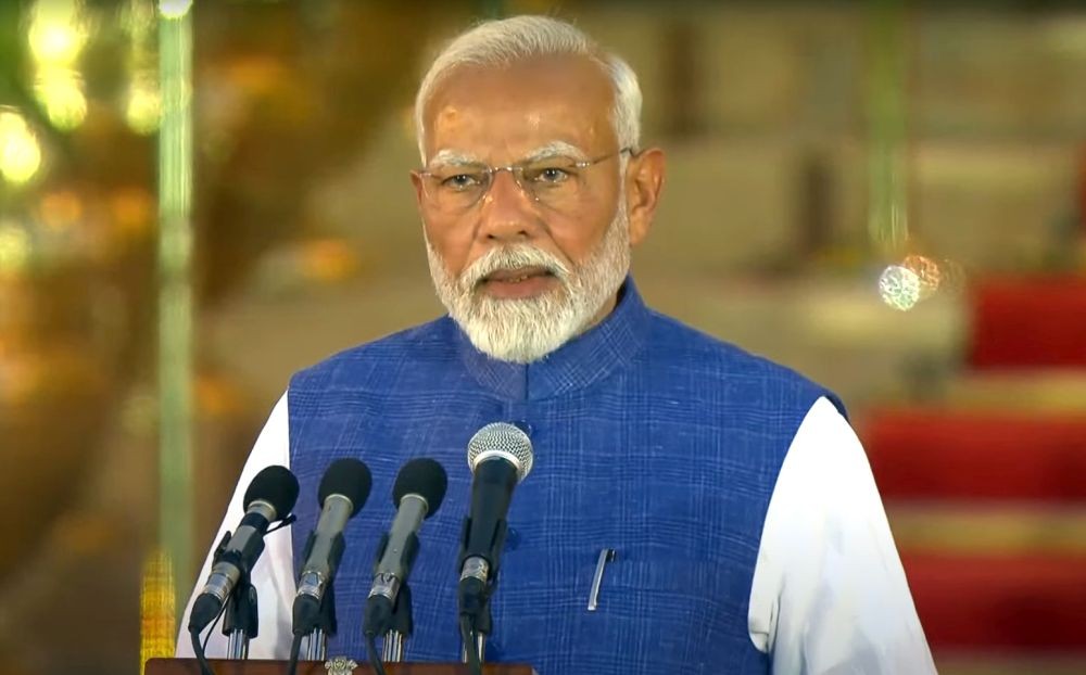 New Delhi: Prime Minister-designate Narendra Modi takes oath as the Prime Minister of India during a swearing-in ceremony at Rashtrapati Bhavan, in New Delhi,Sunday, June 09, 2024.(IANS/Video Grab)