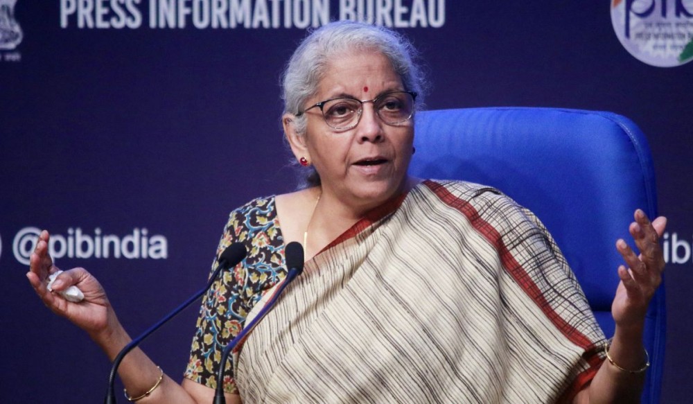 New Delhi:Union minister for finance and corporate affairs Nirmala Sitharaman addresses a press conference after 53 GST council meeting in New Delhi,on Saturday, June 22, 2024.(Photo:IANS/Qamar Sibtain)