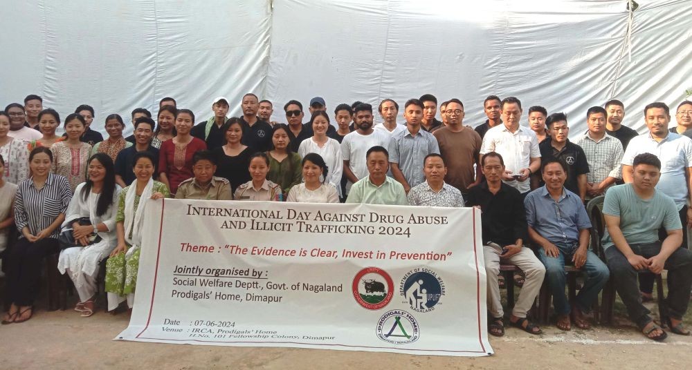 Officials and participants during the International Day Against Drug Abuse and Illicit Trafficking, 2024, jointly organised by Social Welfare Department and Prodigals’ Home at the IRCA on June 7.