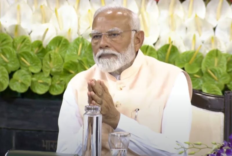 Prime Minister Narendra Modi during the National Democratic Alliance Parliamentary Party Meeting, Central Hall, Old Parliament Building, in New Delhi, Friday, June 07, 2024.(IANS/Video Grab)