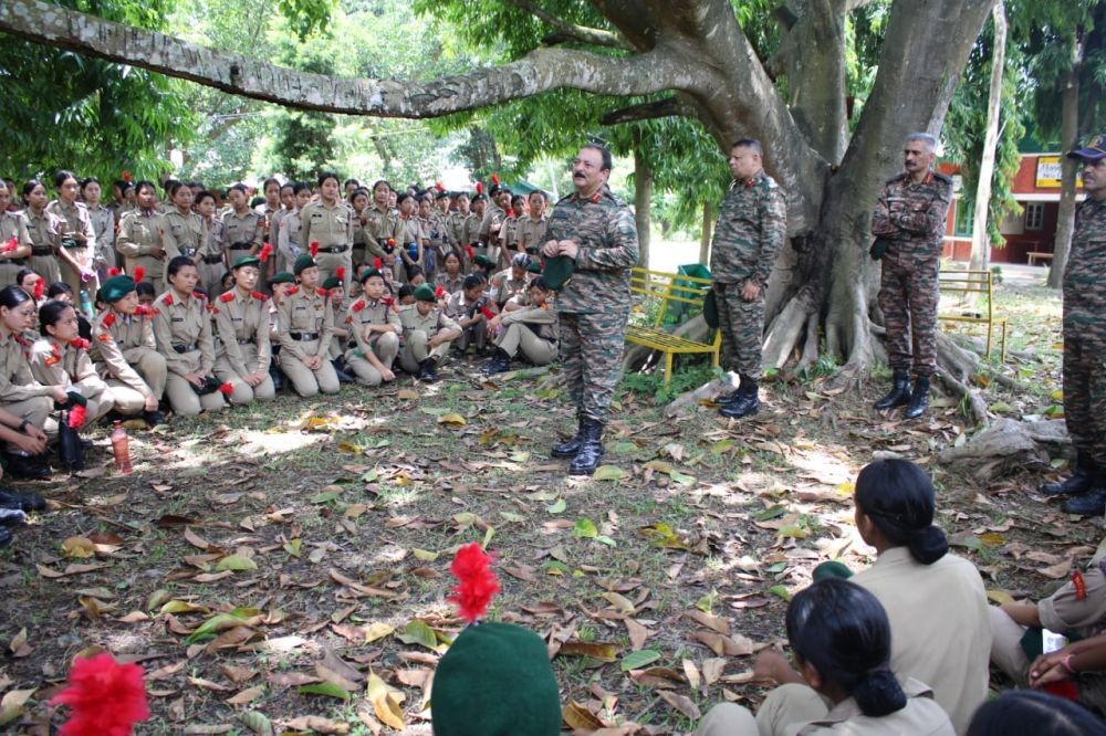 Maj Gen Gagan Deep, ADG NCC North-East Region interacting with cadets during the Combined Annual Training Camps held at Patkai Christian College, Chümoukedima.